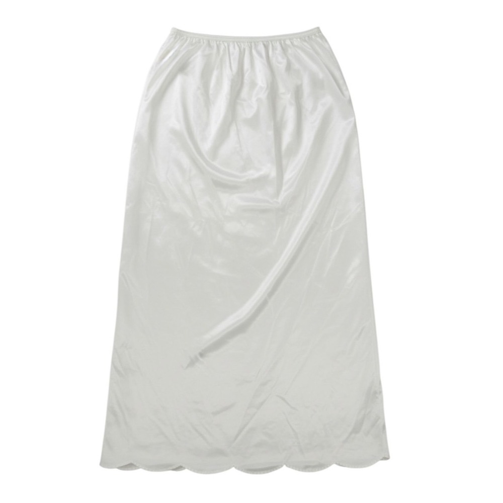 VTG KOMAR White NYLON Swish/Noisy SCALLOPED HEM High-Slit LONG HALF SLIT Sz M